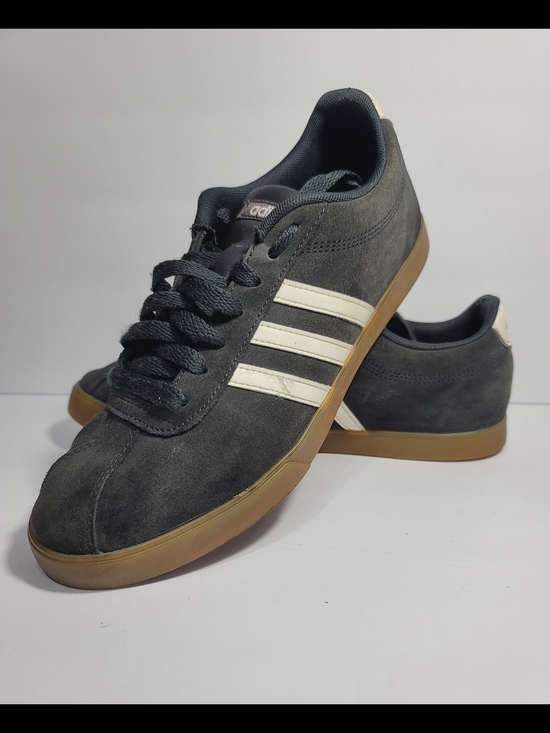 adidas Shoes - adidas Dark Gray Suede Sneakers with Cream Stripes and Gum Sole